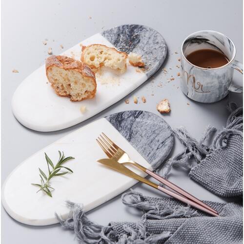 Natural marble plate combination grey white mixed plates kitchen steak plate bread tray North European style tray