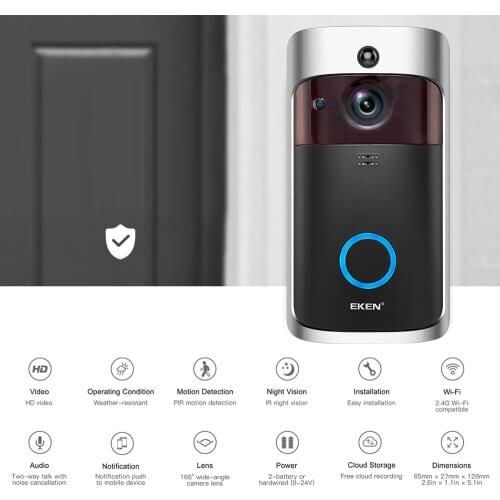 EKEN V5 Video Doorbell Wireless WiFi Security Door Bell Visual Recording Home Monitor Night Vision Intercom Door Phone