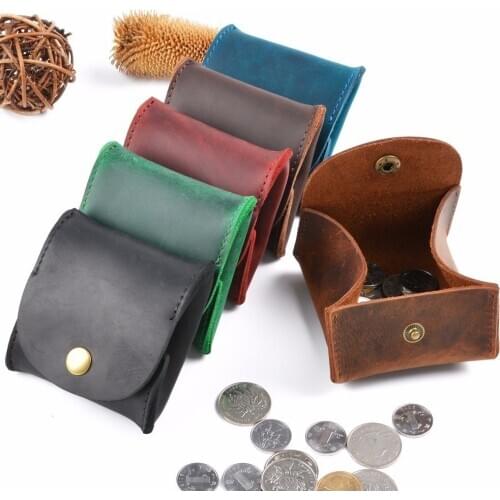 Vintage Genuine Leather Mini Coin Purse Creative Square Retro Coin Holder Small Money Bag Wallet