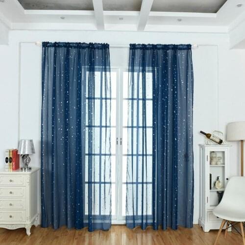 Star Embroidered Curtain with Rod Light Transmission Tulle Curtains for Living Room Bedroom Kitchen Kids Baby Room Door Window