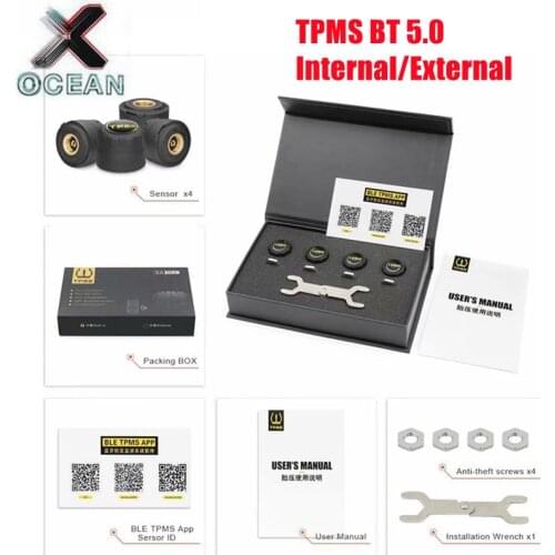 High quality Car Bluetooth 4.0 TPMS for Android for IOS Tire Pressure Monitor System 4pcs Internal/External Sensors free ship