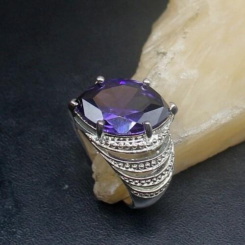 Gemstonefactory Jewelry Big Promotion Single Unique 925 Silver Marquise Purple Amethyst Women Men Gifts Band Rings 7.5# 20213004