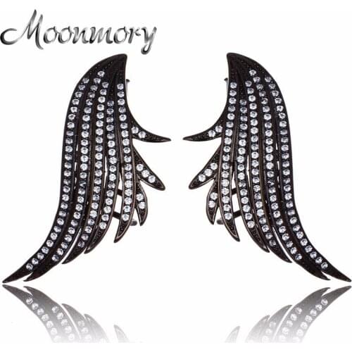 Moonmory 925 Sterling Silver Lucky Angle Wing Zircon Drop Earrings For Women High Quality Black Feather Arete Christmas Jewelry