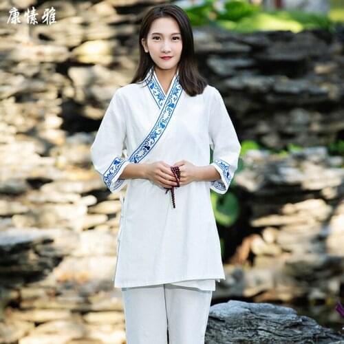 Women Yoga Tai Chi Kungfu Set Cotton Linen Loose Sweatshirt+pant Jogger casual Workout Martial Arts Meditation Set Sportswear