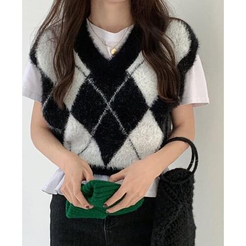Alien Kitty 2021 Hot Sale Knitted Vest Pullover Sweater Patchwork Sweet High Quality Femme Lady Elegant Casual OL All Match Tops
