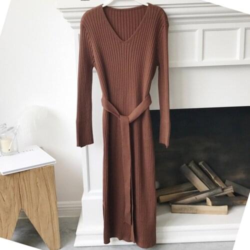 Women Long Sweater Dress Winter Knit Dresses Female Bodycon Dress Casual Party Dresses