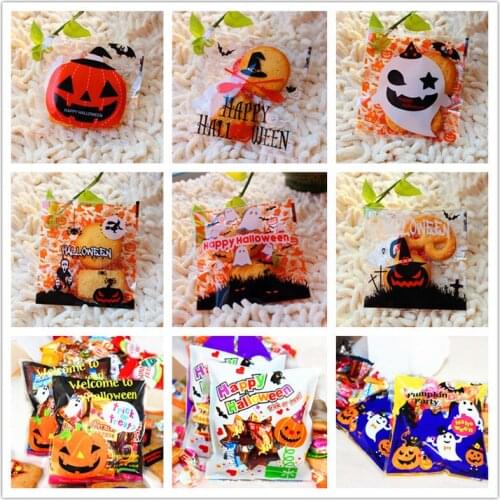 100pcs/set of cute cartoon gift bag Halloween candy packaging self-adhesive plastic bag biscuit candy food cake package