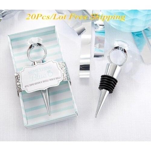 20 Pieces/lot) Wedding souvenirs of Something Blue Diamond Ring Bottle Stopper Party Decoration Favors and Bridal Gift