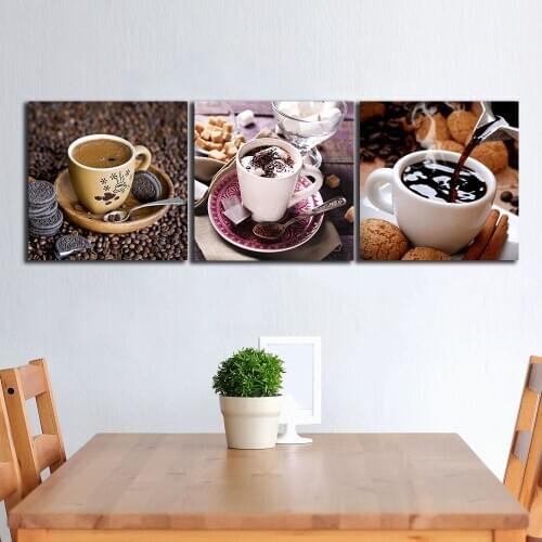 3 Panels Chocolate Cup Spoon paintings for the kitchen fruit wall decor modern canvas art wall pictures for living room no frame