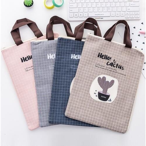 A4 Kawaii Hello,Cactus Canvas File Folder Document Filing Bag Stationery Bag Promotional Gift Stationery