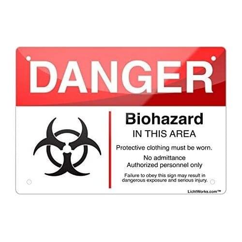 Aluminum Metal Sign Danger Biohazard Area, 8" X 12" inch Inches Designed Leiacikl22