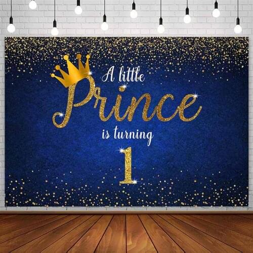 Avezano 1st Birthday Backdrop Little Prince Crown Royal Blue Shiny Boy Photography Background Photo Studio Photocall Decor Props