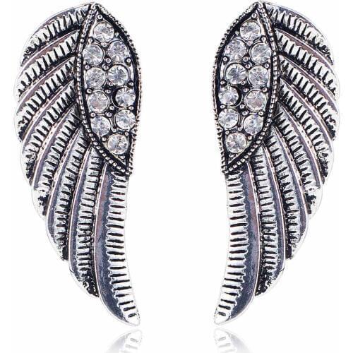 YaYi White Glass Rhinestone Wing Earring Womens Fashion Ancient Silver Earrings gems Earrings For Women Girls E1013