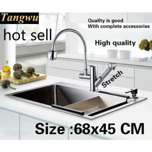 Free shipping Household multifunction kitchen manual sink single trough 304 food grade stainless steel hot sell 68x45 CM