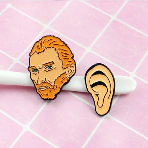 Vincent Van Goghs Historical Painter Enamel Brooch Creative Big Ear Patterns Pin Hat and Jeans Turn-collar Jewelry New Products
