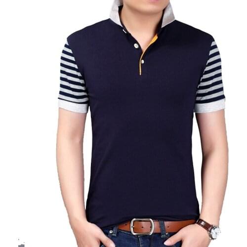 TFETTERS Brand England Style Summer Men T-shirt Short Sleeve All Match Striped Sleeve Cotton Tshirt Men Plus Size M-5XL