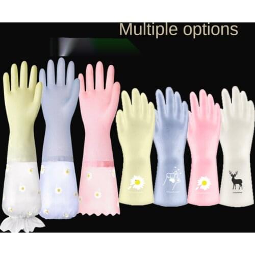 Household Gloves PVC Laundry Waterproof Plastic Household Cleaning Rubber Anti-skid Plush Kitchen Washing Dishes Cleaning