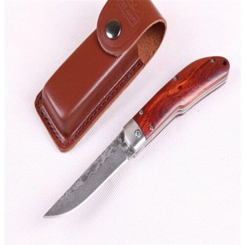 Damascus blade Horizontal knife natural rosewood hnadle outdoor Camping kitchen knife self-defense EDC tools