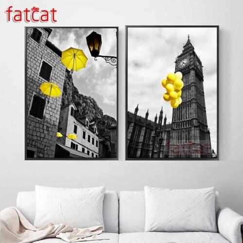 FATCAT Old bell tower scenery 2pcs/set diy 5d diamond painting full square round diamond embroidery rhinestone kit decor AE2703