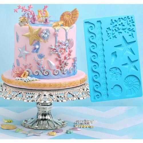 Ocean Wave Coral Starfish Conch Mold Fondant Cakes Decor Tool Silicone Mold Sugarcraft Chocolate Baking Tool Cakes Gumpaste Form