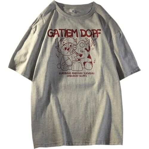 Women T Shirt Japanese Retro Cotton Street Fashion Brand Korean Harajuku Tees Graffiti Kissing Cute Small Dairy Cow Tops Female