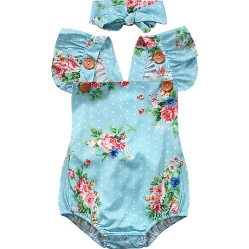 Newborn Headband Infant Baby Girl Floral Romper Jumpsuit Bodysuit Clothes Outfit