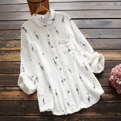Cotton 100% White Women Shirts Summer Turn-Down Collar Long-Sleeved Vintage Casual Female Outwear Coats Tops