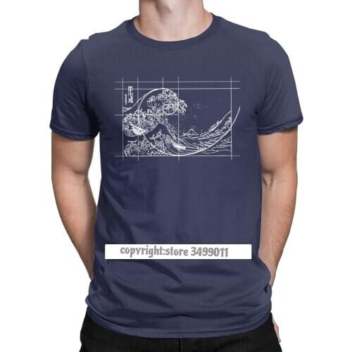 Hokusai Meets Fibonacci Sequence Golden Ratio Mens T Shirt Math Technical Geek Casual Tshirts Round Neck Tops T Shirts Tops