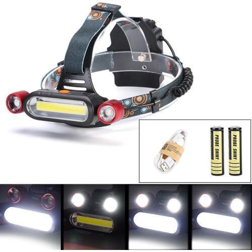 Jiguoor 1300LM Torch Flashlight Brightness Aluminum Head Lamp 2 x XM-L T6 LED COB Rechargeable 18650 Battey Headlamp Head Light