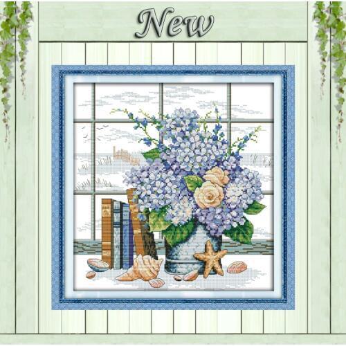 Elegant window flowers home Decor paintings Counted Printed on canvas DMC 11CT 14CT Cross Stitch Sets embroidery kits Needlework