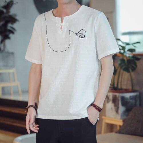 Kimono Japanese Style Men Printed Short-Sleeved T-shirts Embroidered Clothes Japan Harajuku Short Shirt Yukata Haori Costumes