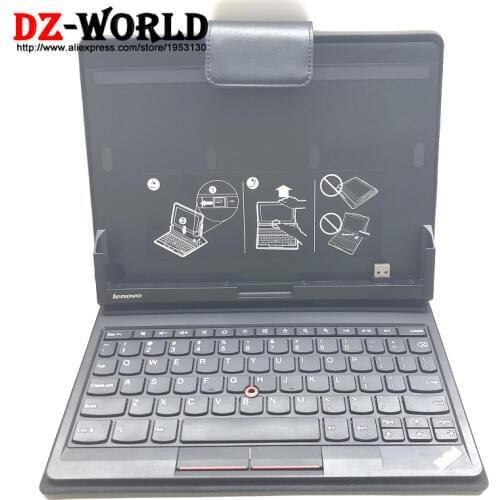 Leather Folio Booklet Stand Folder Case with US Keyboard for Thinkpad Tablet 1838 1839 00HM470 SM10E37708 Black