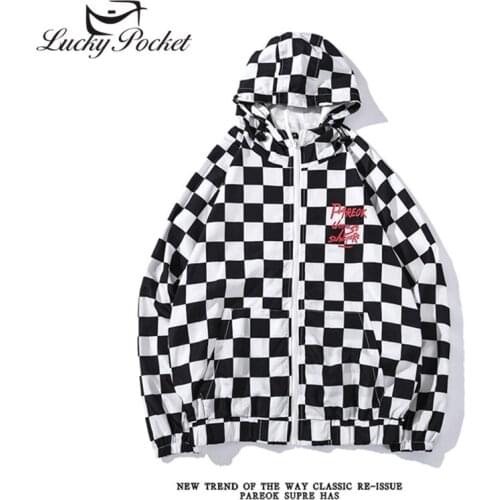 Female Spring Autumn Long Sleeve New Hooded Jacket Women Harajuku Lattice Oversize Letter Print Coat Casual Loose Outerwear M104