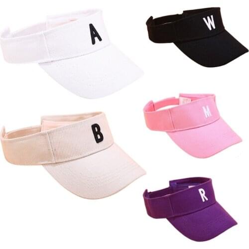 Summer Hat Sun Protection Adjustable Empty Top Hat Embroidered Wide Brimmed Visor Cotton Cap for Girls Outdoor Beach