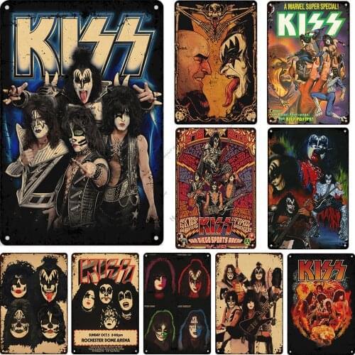 Kiss Band Metal Decorative Plate Singer Band Metal Tin Sign Rusty Vintage Poster Tin Sign Club Pub Bar Home Wall Decor Signs