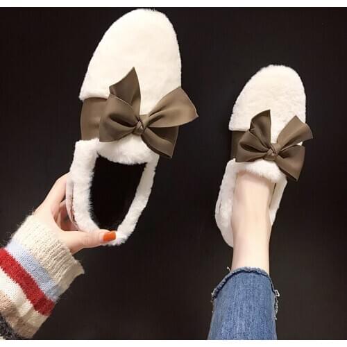 Fashion Autumn And Winter Peas Shoes Short Plush women shoes Female Wild Hair Ball Bow Lazy Warm Cotton Shoes Women U16-27