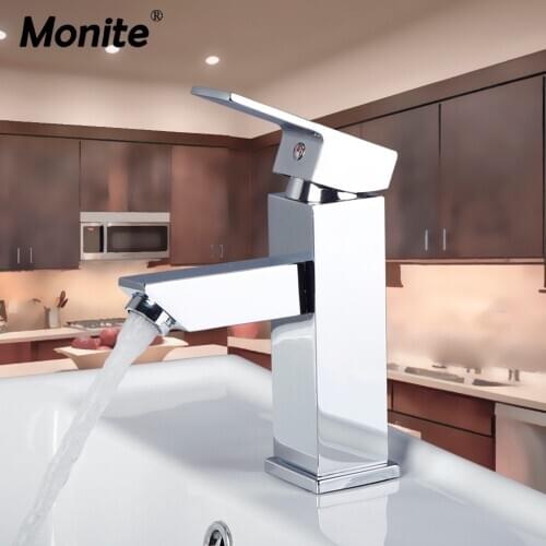 Monite Solid Brass Chrome Polish Bathroom Basin Mixer Faucet Polished Lavatory 1 Handle Hole Vanity Sink Mixer Taps