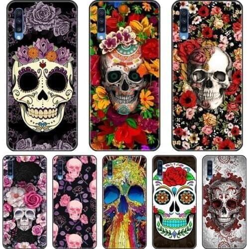 Skull Rose Flower Case For Samsung Galaxy A40 A30 A20 A10 Soft Silicone Back Cover For Samsung Galaxy A80 A70 A60 A50 Phone Case
