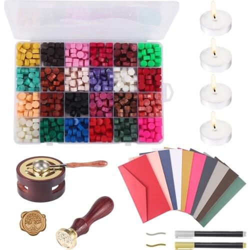 Retro Wax Melting Furnace Fire Paint Seal Set Sealing Wax Kit DIY Wax Seal Stamp 24 Colors Wax Beads Paint Sealing Wax Tools