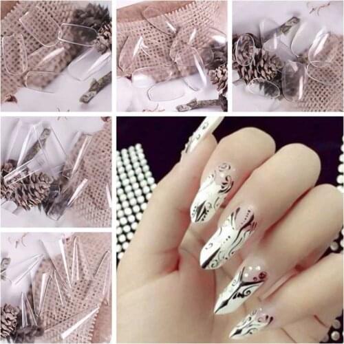 500Pcs/pack Transparent French Ballerina Nail Art Tips False Coffin Nails Art Tips Flat Shape Full Cover Manicure Fake Nail Tips