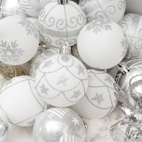 6cm Christmas Balls 24pcs Christmas Tree Hanging Adornment Silver Glitter Xmas Bauble Ornaments