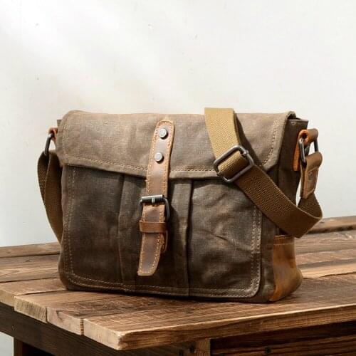 2021 New Designer Retro Waterproof Briefcase Mens Canvas Bag with Genuine Leather Crossbody Shoulder Bag Business Messenger Bag