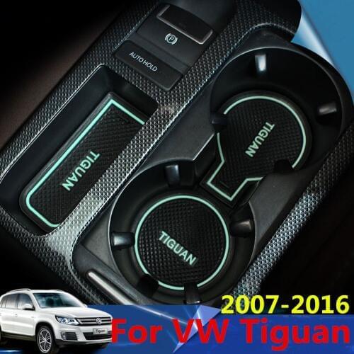 Rubber Mat For VW Tiguan 2007-2016 Volkswagen Lnterior Anti Slip Mat Door Slot Pad Cup Cushion Groove Mat Car Accessories 15pcs
