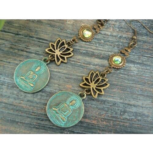 Buddha earrings,zen earrings, yoga earrings, spiritual earrings, green earrings