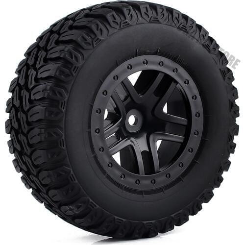 4Pcs Short Course Tires& Wheel Rims for 1/10 RC Terrain Truck Traxxas Slash VKAR 10SC RC Car Parts