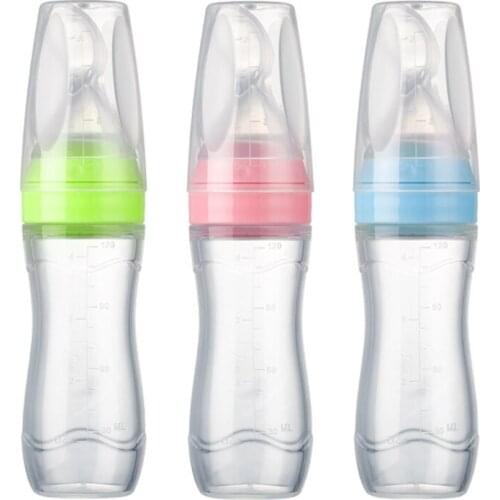 D0AF 120ml Newborn Feeding Bottle Silicone Squeeze Feeding Spoon Baby Food Dispensing Spoon Cereal Rice Bottle with Dust Cover