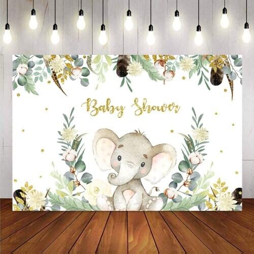 Elephant newborn baby shower backdrop for photography safari jungle party decoration background for photo booth studio birthday