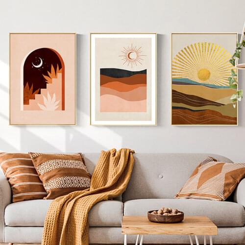 Trendy Collection Abstract Moon Stars Mounatin Landsacape Canvas Painting Wall Art Posters Prints Picture Living Room Home Decor