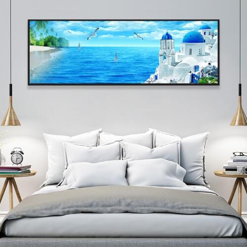 Mediterranean Seascape Blue Castle Love Sea Murals WALL ART Canvas Painting Wall Painting Poster Decorations For Home Bar