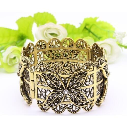 Sunspicems vintage Turkish Flower Bangle Armlet Cuff Bracelet for Women Antique Gold Color Morocco Ethnic Wedding Jewelry 2020
